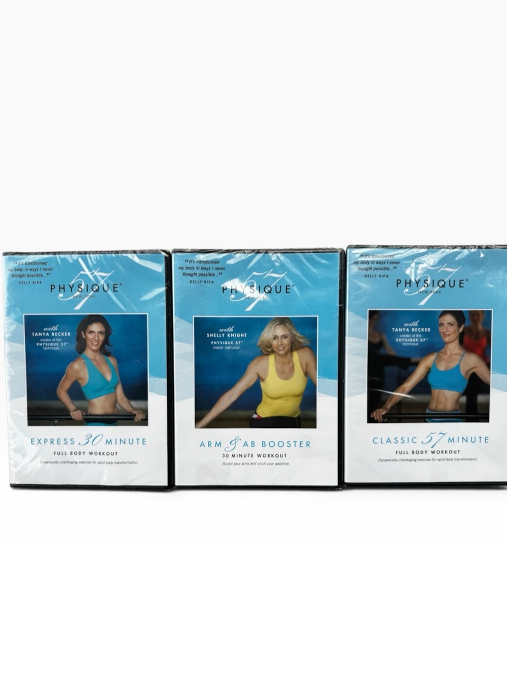 NEW Set of 3 Physique 57 workout DVDs, never opened fitness videos Pilates barre